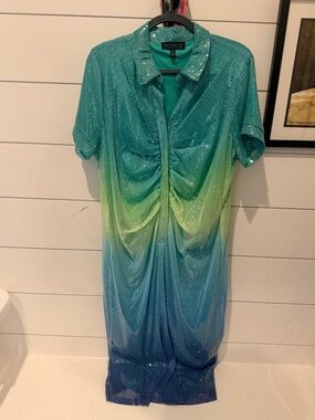 Eloquii Teal Sequin Shirt Dress